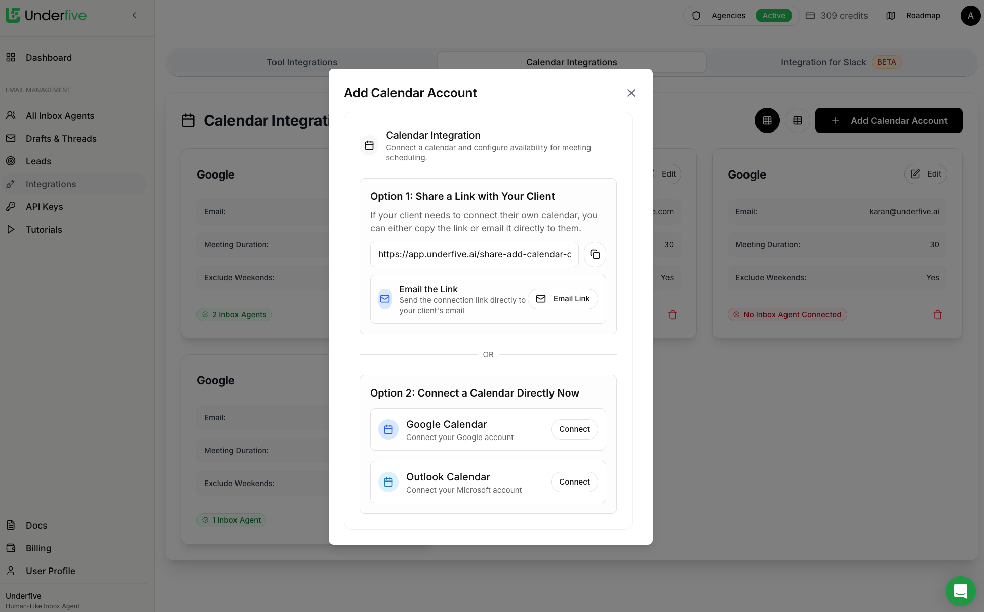 Underfive Calendar Integration