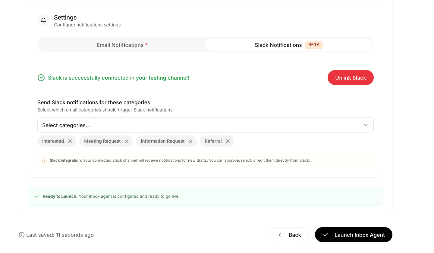 Step 5 - Configure Slack notification categories